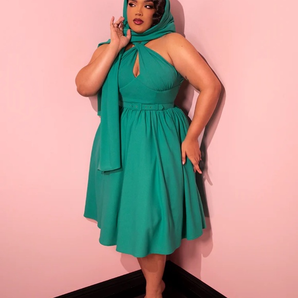 NWT Never worn Golden Era Swing Dress and Scarf in Teal-Vixen by Micheline Pitt - Picture 6 of 6
